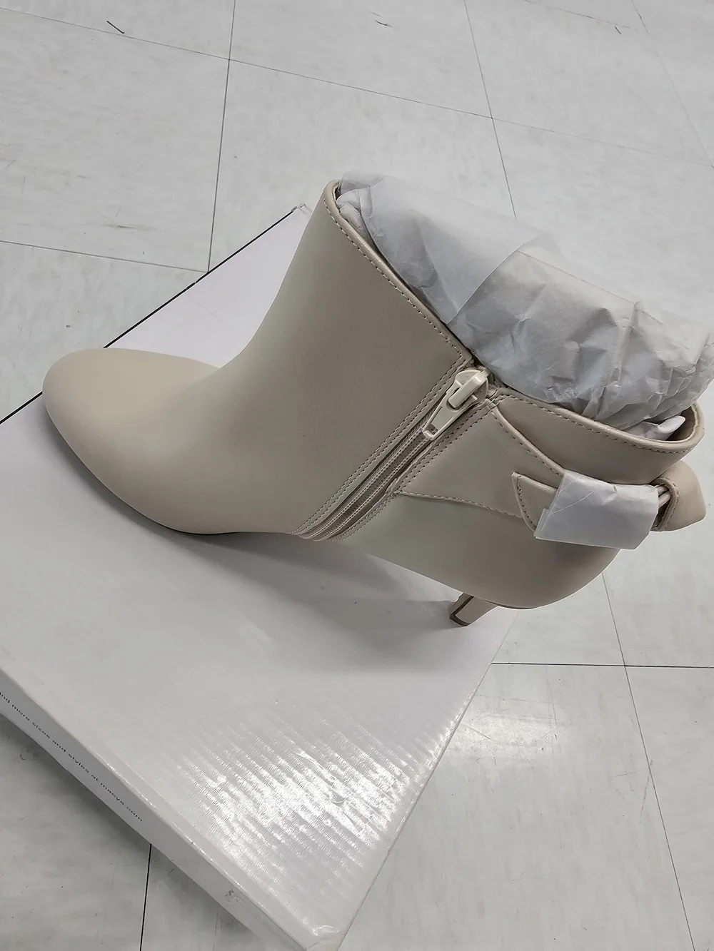 Alfani Cream Leather Ankle Boot with Block Heel